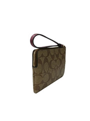 Coach F80151 Corner Zip Box Wristlet Signature Metalik Khaki Wine