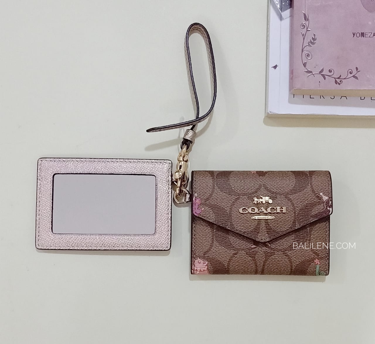 Coach F79926 Lanyard Set Signature Canvas With Party Animals Print Khaki Pink Multi