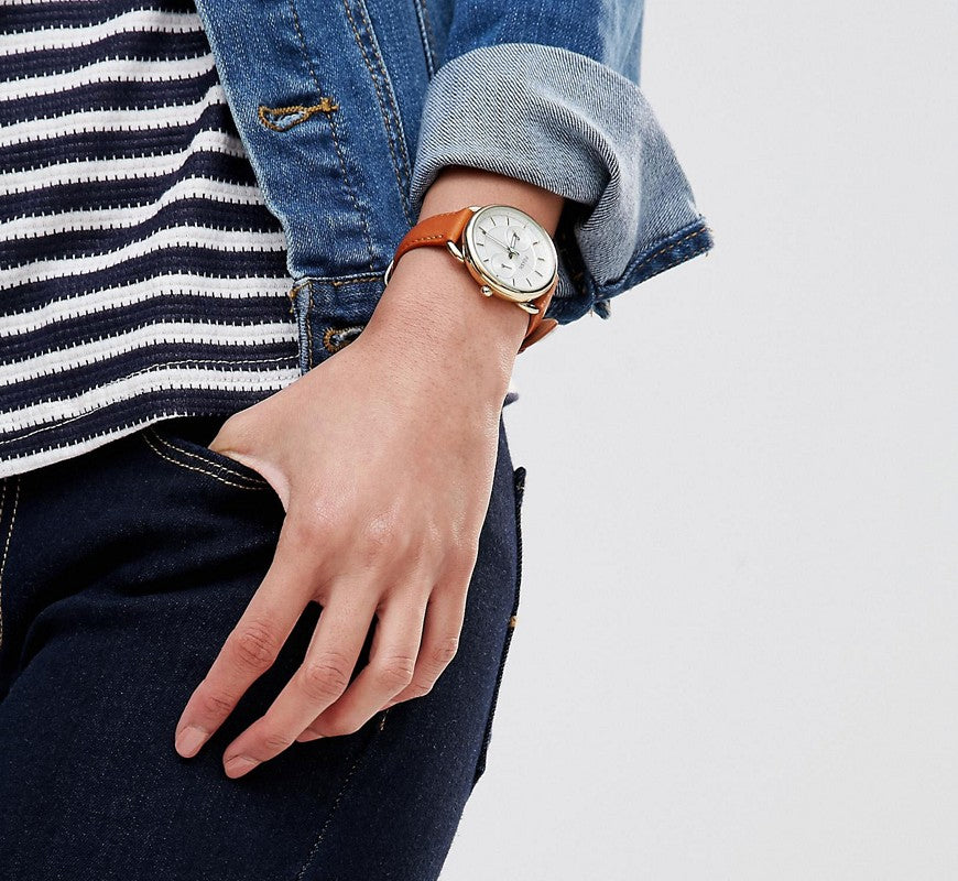 Fossil Es4006 Tailor Multifunction White Dial Brown Leather Watch