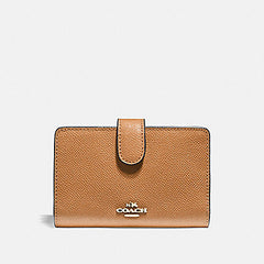Coach F11484 Medium Corner Zip Wallet In Crossgrain Leather Light Saddle
