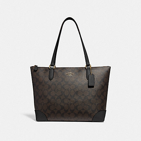 Coach F29208 Signature Zip Tote Canvas Brown/Black