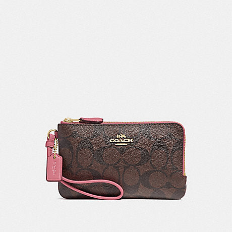 Coach F87591 Small Double Zip Signature Brown Stawberry