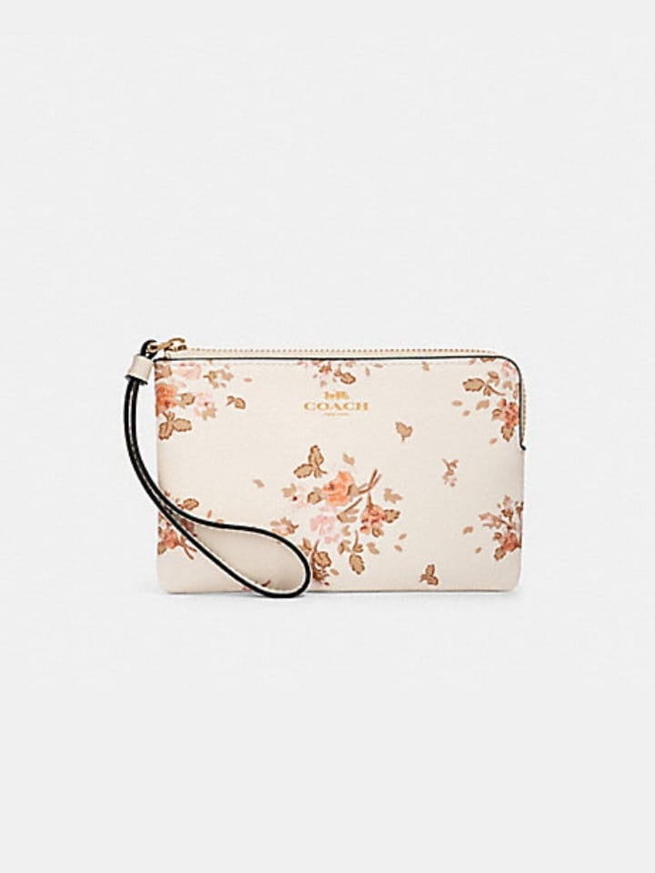 Coach 91781 Rose Bouqt Corner Zip Chalk Multi