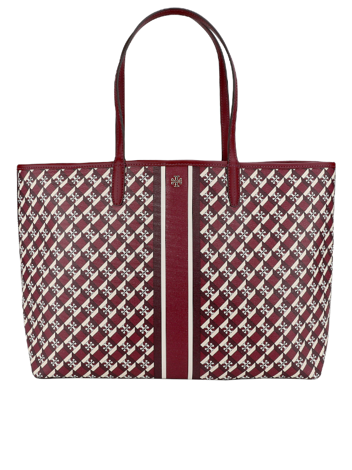 Tory Burch Geo Logo Tote With Strip Crimson Red – Balilene