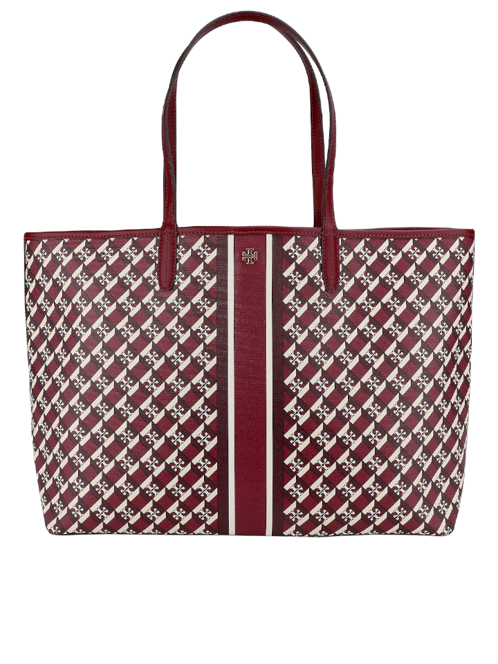 Tory Burch Geo Logo Tote With Strip Crimson Red