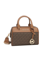 gambar-depan1-Michael-Kors-Travel-Extra-Small-Logo-And-Faux-Leather-Duffle-Crossbody-Bag-Brown