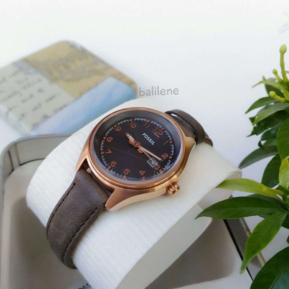 jam-Am4500-Fossil Analog Dial Grey Watch Leather-Balilene