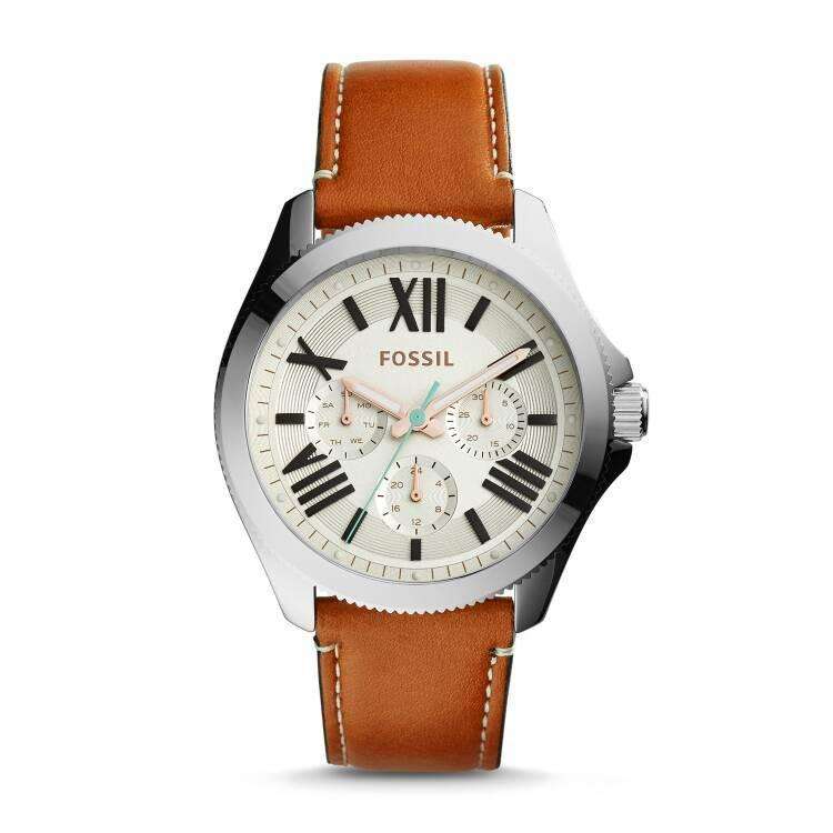 jam-AM4638-Fossil Cecile Multifunction Dark Brown Leather Watch-Balilene