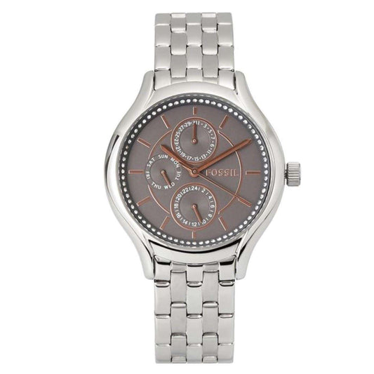 jam-Bq3165IE-Fossil Silver Crystal Multifunction Bracelet Watch-Balilene