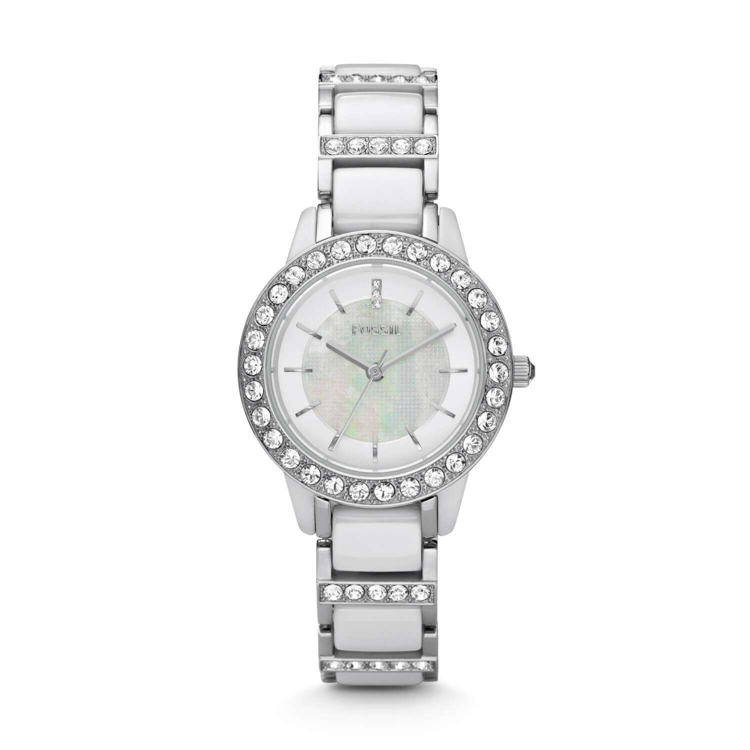 jam-Ce1017-Fossil Jesse Ceramic White Watch-Balilene