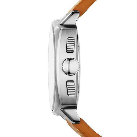jam-Ch2985-Fossil Haywood Chronograph Dial Silver Tan Leather-Balilene