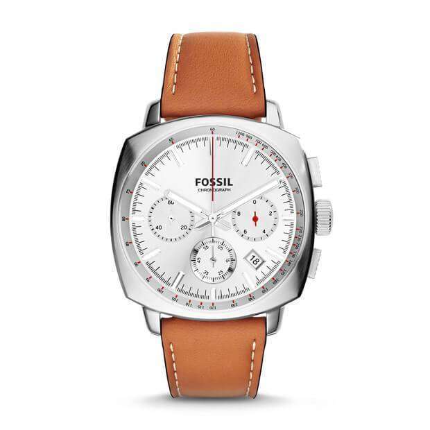 jam-Ch2985-Fossil Haywood Chronograph Dial Silver Tan Leather-Balilene