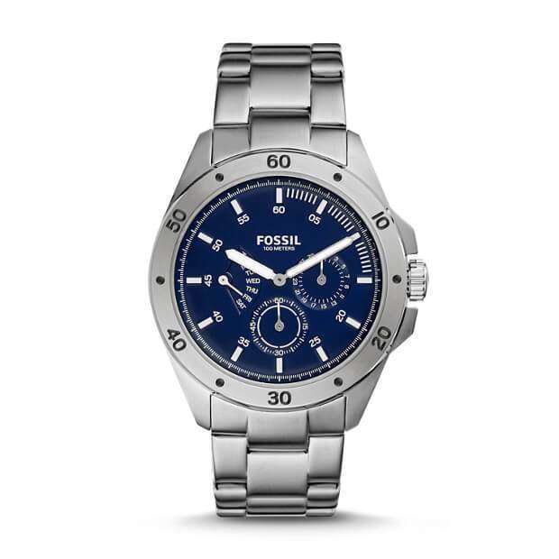 jam-CH3034-Fossil Sport 54 Multifunction Silver Blue Stainless Steel Watch-Balilene