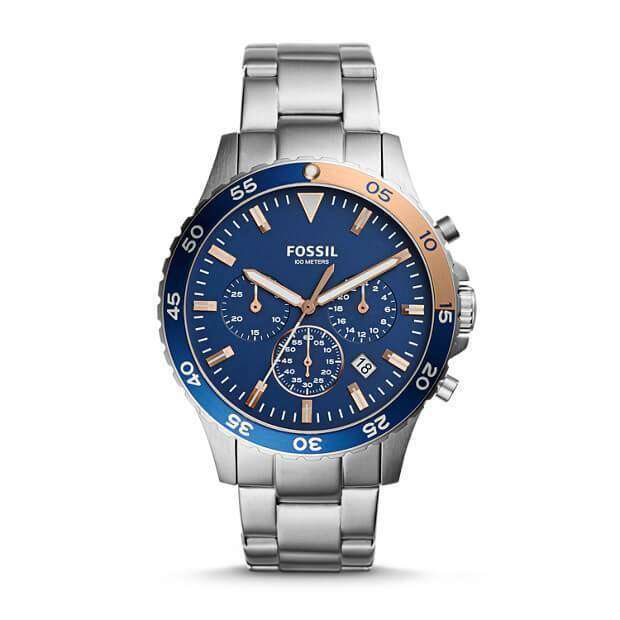 jam-Ch3059-Fossil Crewmaster Sport Chronograph Silver Blue Watch-Balilene