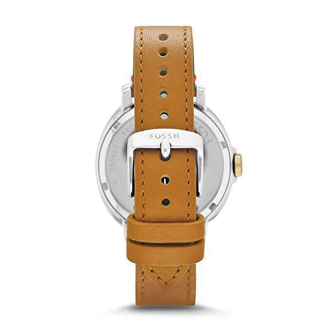 jam-ES3523-Fossil Chelsey Silver Dial Tan Leather Ladies Watch-Balilene