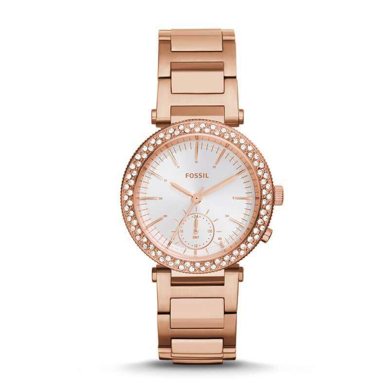 jam-Es3851-Fossil Urban Traveler Silver Rose Gold-tone Watch-Balilene