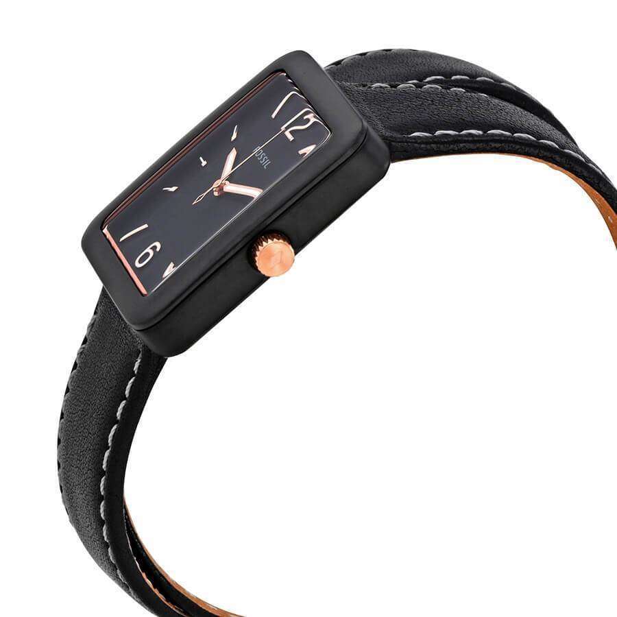 jam-ES4193-Fossil Atwater Black Dial Ladies Wrap Leather Watch-Balilene