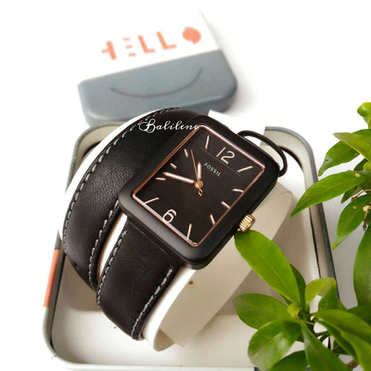 jam-ES4193-Fossil Atwater Black Dial Ladies Wrap Leather Watch-Balilene