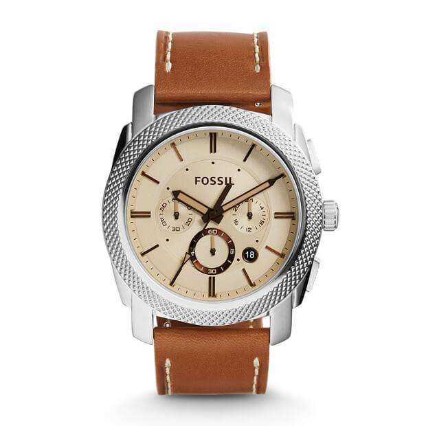 jam-FS5131-Fossil Machine Chronograph Light Brown Leather Watch-Balilene