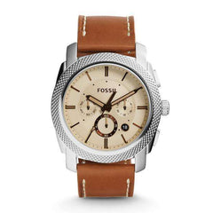jam-FS5131-Fossil Machine Chronograph Light Brown Leather Watch-Balilene