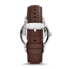 jam-Fs514-Fossil Pilot 54 Chronograph Black Dark Brown Leather Strap-Balilene