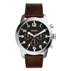 jam-Fs514-Fossil Pilot 54 Chronograph Black Dark Brown Leather Strap-Balilene
