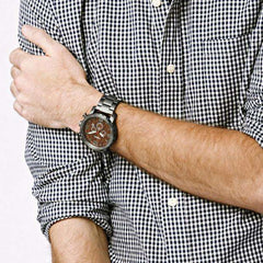 jam-JR1355-Fossil Nate Chronograph Wood Dial Watch-Balilene