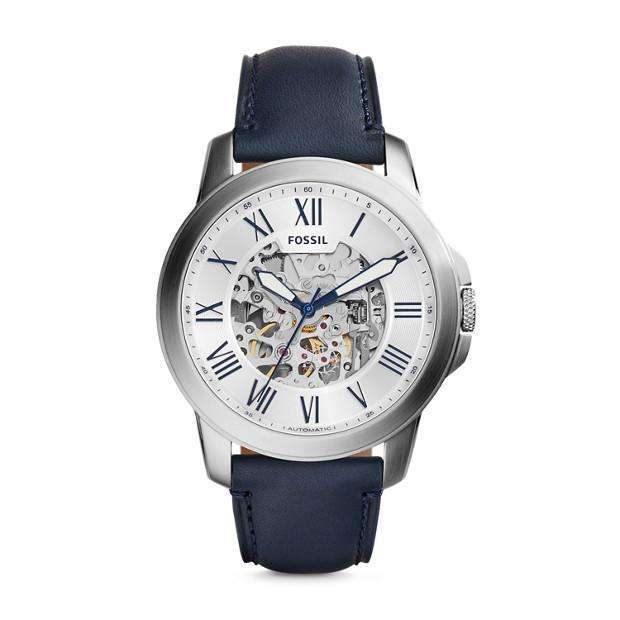 jam-Me3111-Fossil Grant Automatic Navy Leather Watch-Balilene