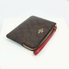 Coach F80233 Box Signature Corner Zip Brwon True Red