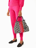 on-model-Kate-Spade-Flower-Jacquard-Stripe-Everything-Medium-Tote-Cream-Multi