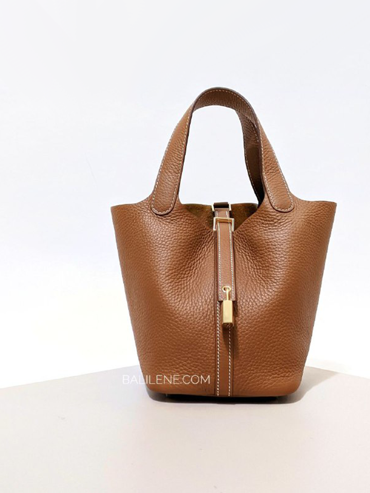 Hermès - Hermès Picotin Lock 18 Taurillon Clemence Leather Crocodile Handle Bucket Bag-Gold Silver Hardware