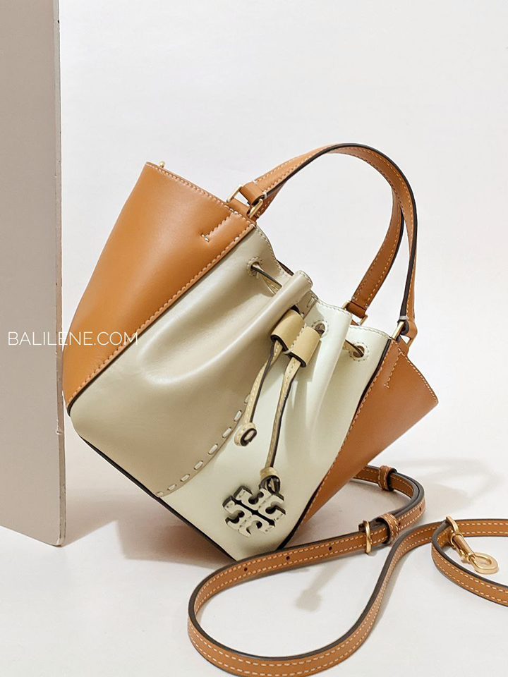Tory Burch McGraw Color Block Mini Drawstring Satchel Squash Balilene