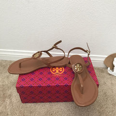 Tory Burch 42752 Royal Tan Dillan Soft Patent Leather Sandals