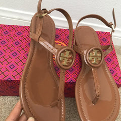 Tory Burch 42752 Royal Tan Dillan Soft Patent Leather Sandals